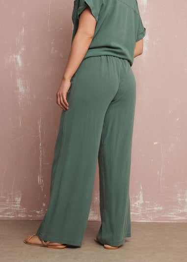 Long Tall Sally Khaki Green Acid Wash Wide Leg Trousers