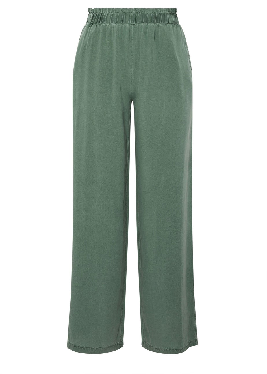 Long Tall Sally Khaki Green Acid Wash Wide Leg Trousers