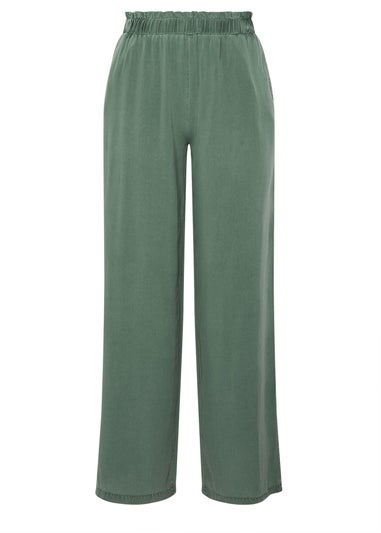 Long Tall Sally Khaki Green Acid Wash Wide Leg Trousers