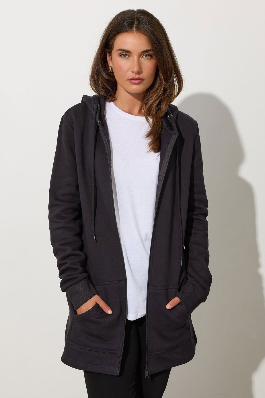 Long Tall Sally Black Cotton Longline Hoodie
