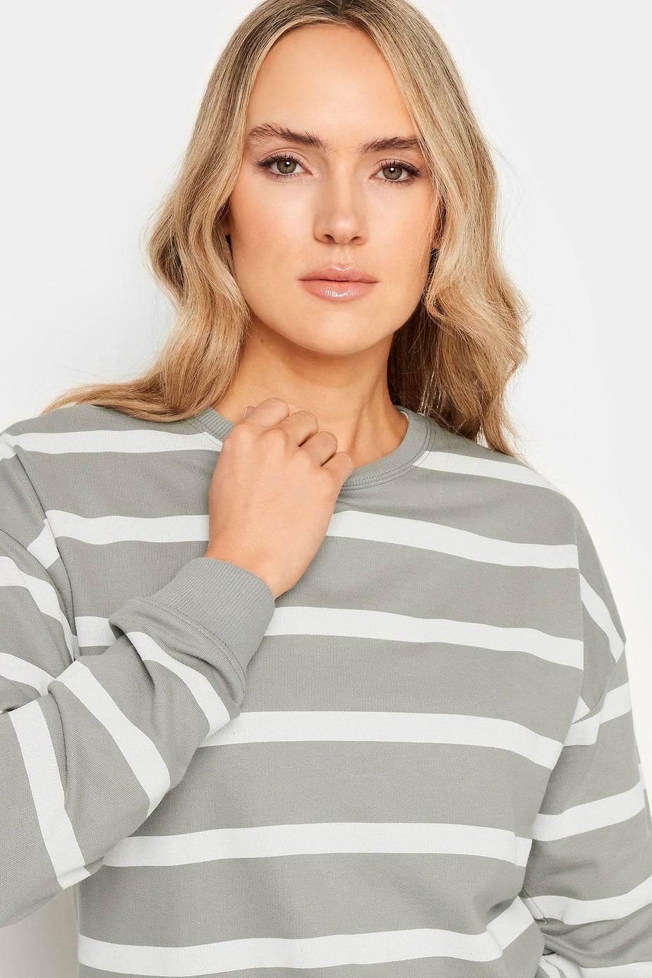 Long Tall Sally Grey Crew Neck Stripe Sweatshirt
