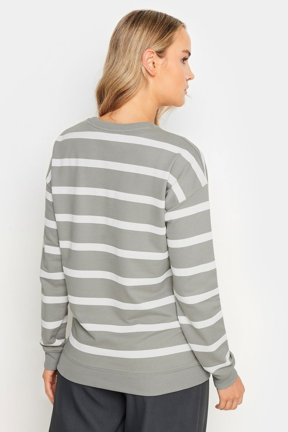 Long Tall Sally Grey Crew Neck Stripe Sweatshirt