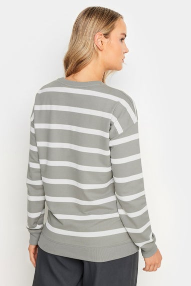 Long Tall Sally Grey Crew Neck Stripe Sweatshirt