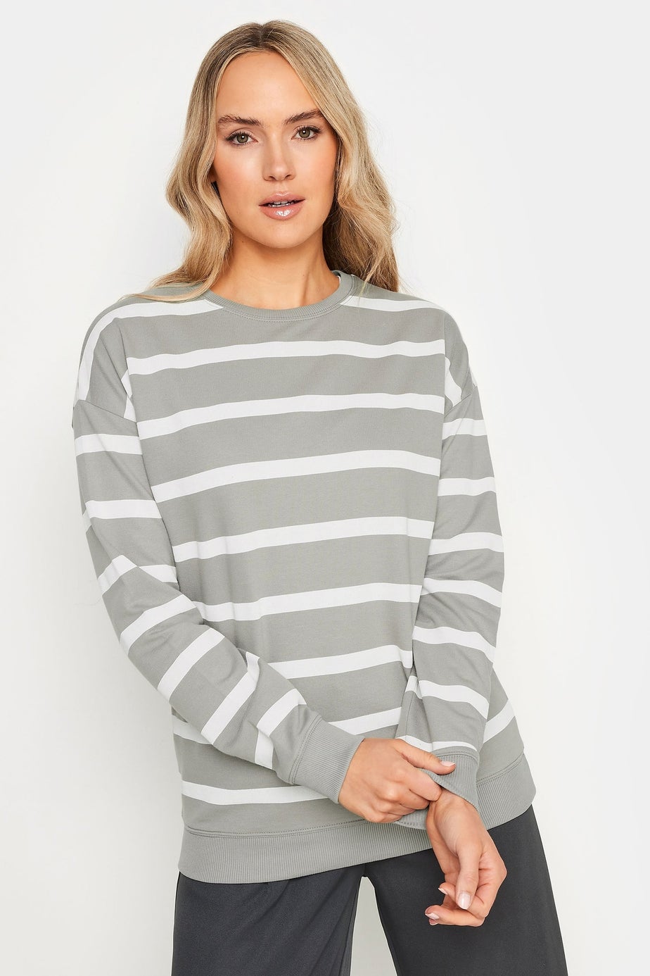 Long Tall Sally Grey Crew Neck Stripe Sweatshirt