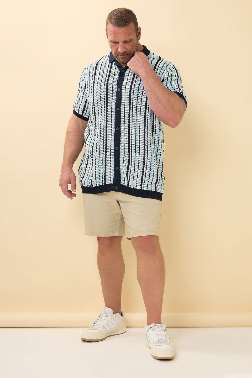 BadRhino Blue & White Stripe Knitted Revere Collar Shirt