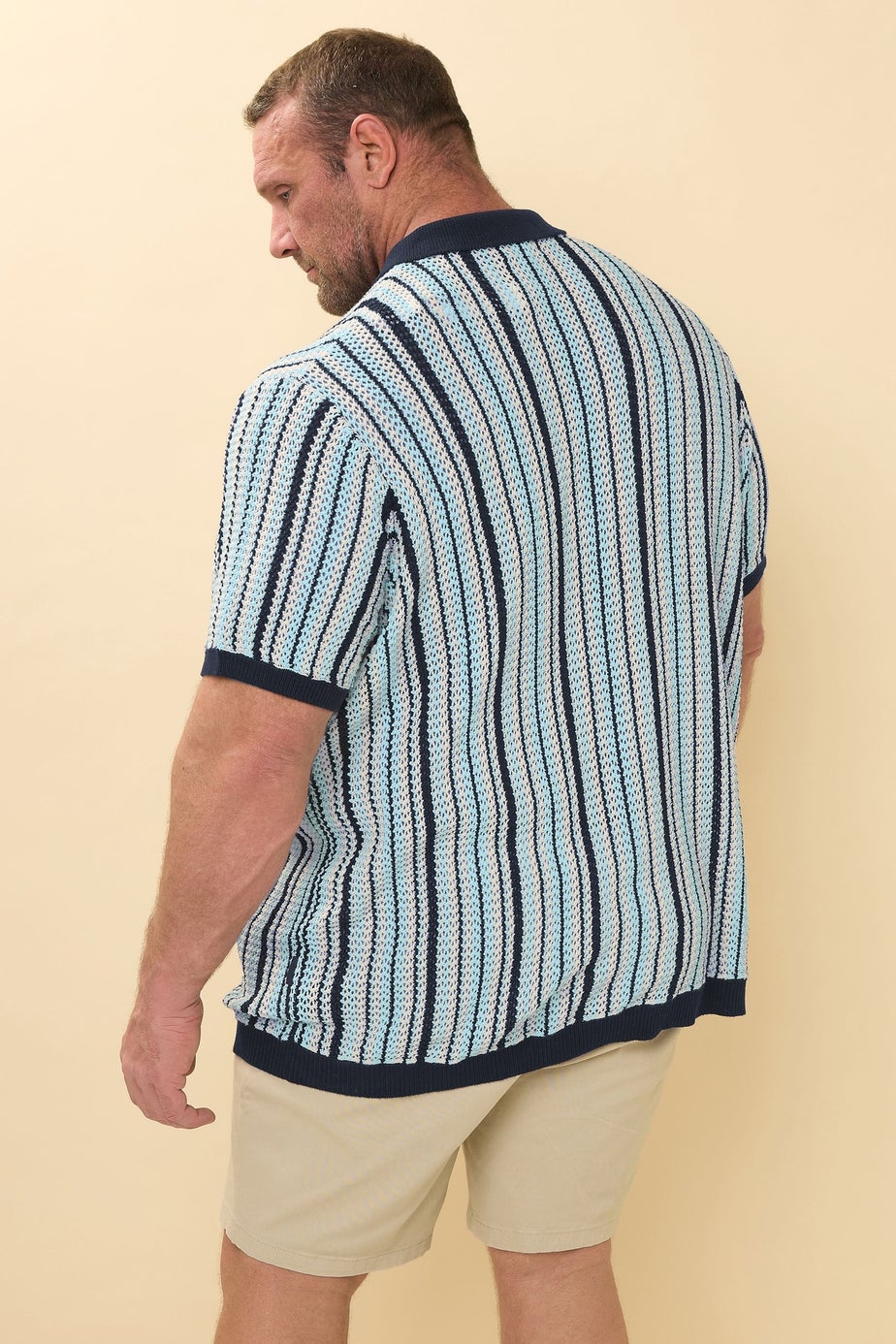 BadRhino Blue & White Stripe Knitted Revere Collar Shirt