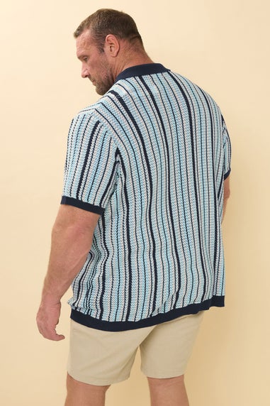 BadRhino Blue & White Stripe Knitted Revere Collar Shirt