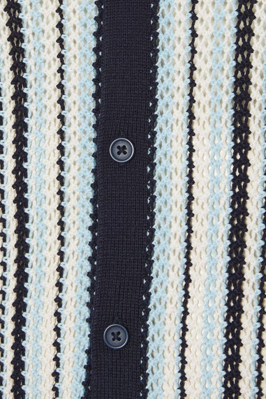 BadRhino Blue & White Stripe Knitted Revere Collar Shirt
