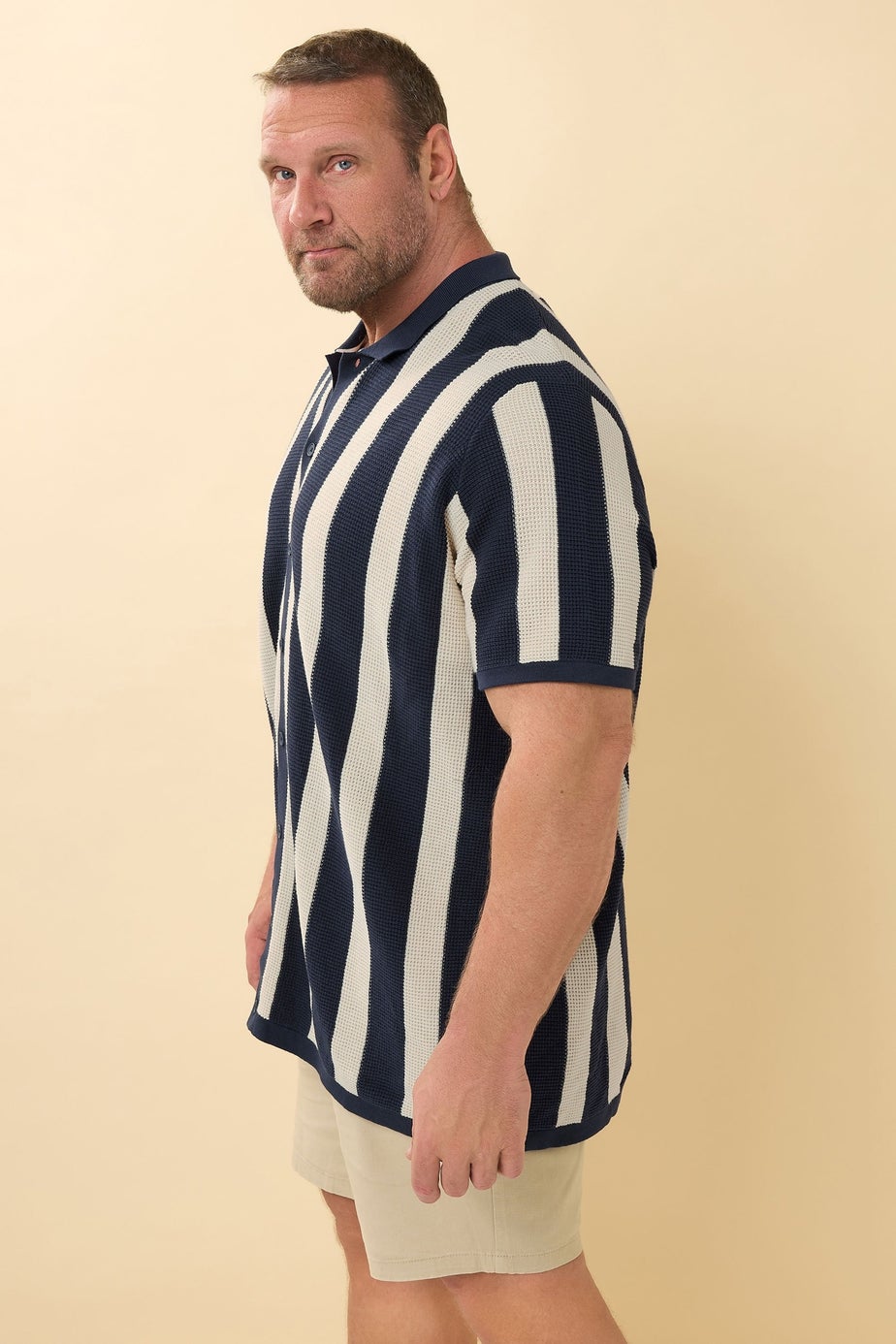 BadRhino Navy Blue & Cream Stripe Knitted Shirt