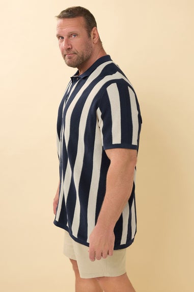 BadRhino Navy Blue & Cream Stripe Knitted Shirt