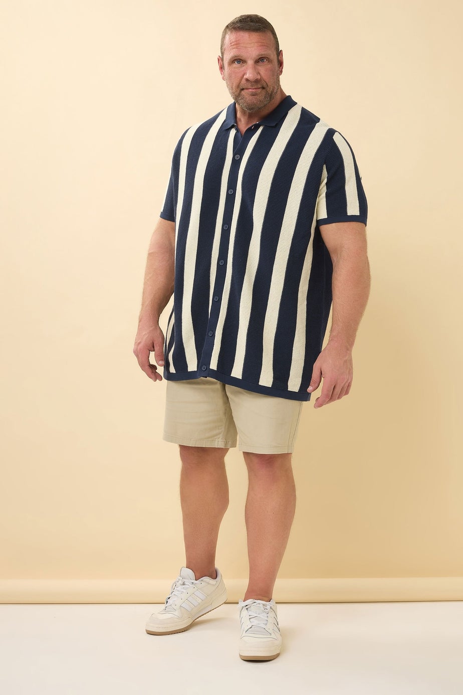 BadRhino Navy Blue & Cream Stripe Knitted Shirt