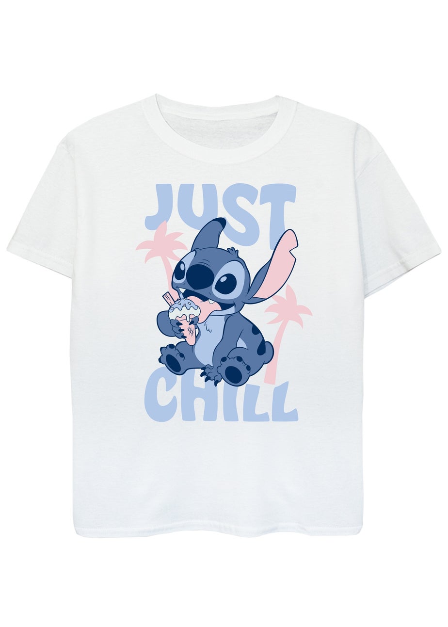 Disney Lilo & Stitch Just Chill Kids White Graphic T-Shirt (3-13 Years)