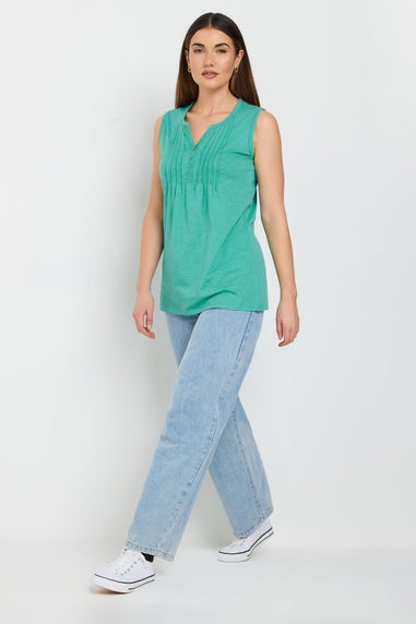Long Tall Sally Turquoise Green Cotton Henley Vest Top
