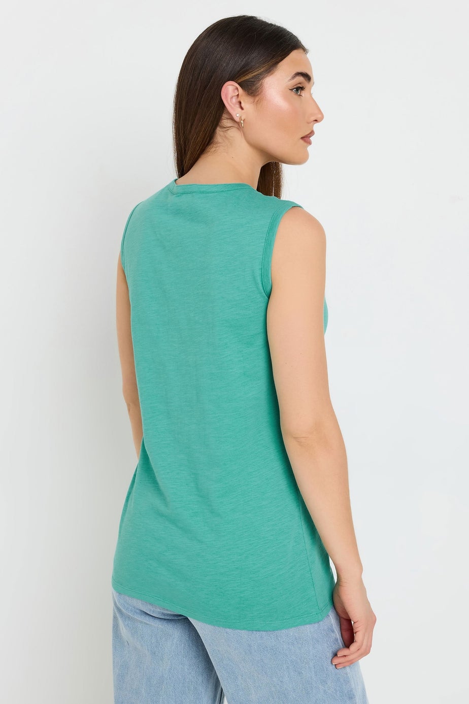 Long Tall Sally Turquoise Green Cotton Henley Vest Top