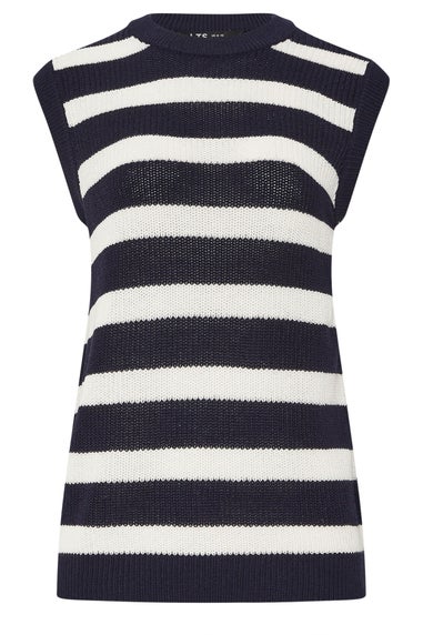 Long Tall Sally Navy Blue Knitted Stripe Sleeveless Jumper