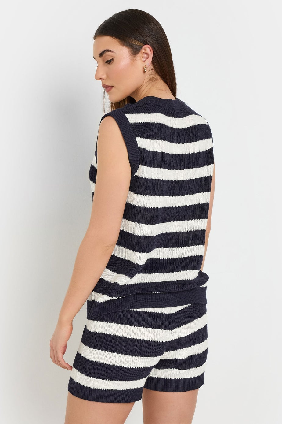 Long Tall Sally Navy Blue Knitted Stripe Sleeveless Jumper