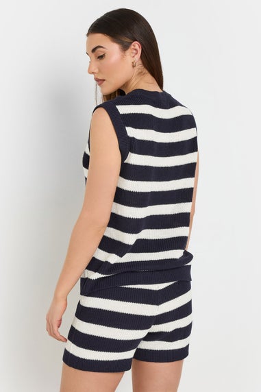 Long Tall Sally Navy Blue Knitted Stripe Sleeveless Jumper