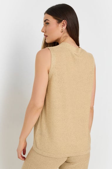 Long Tall Sally Natural Brown Knitted Button Waistcoat
