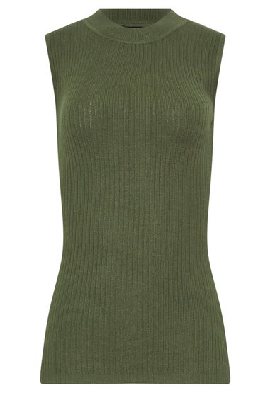 Long Tall Sally Khaki Green Knitted Ribbed Vest Top