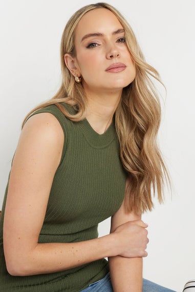 Long Tall Sally Khaki Green Knitted Ribbed Vest Top