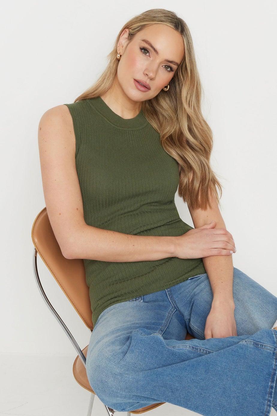Long Tall Sally Khaki Green Knitted Ribbed Vest Top