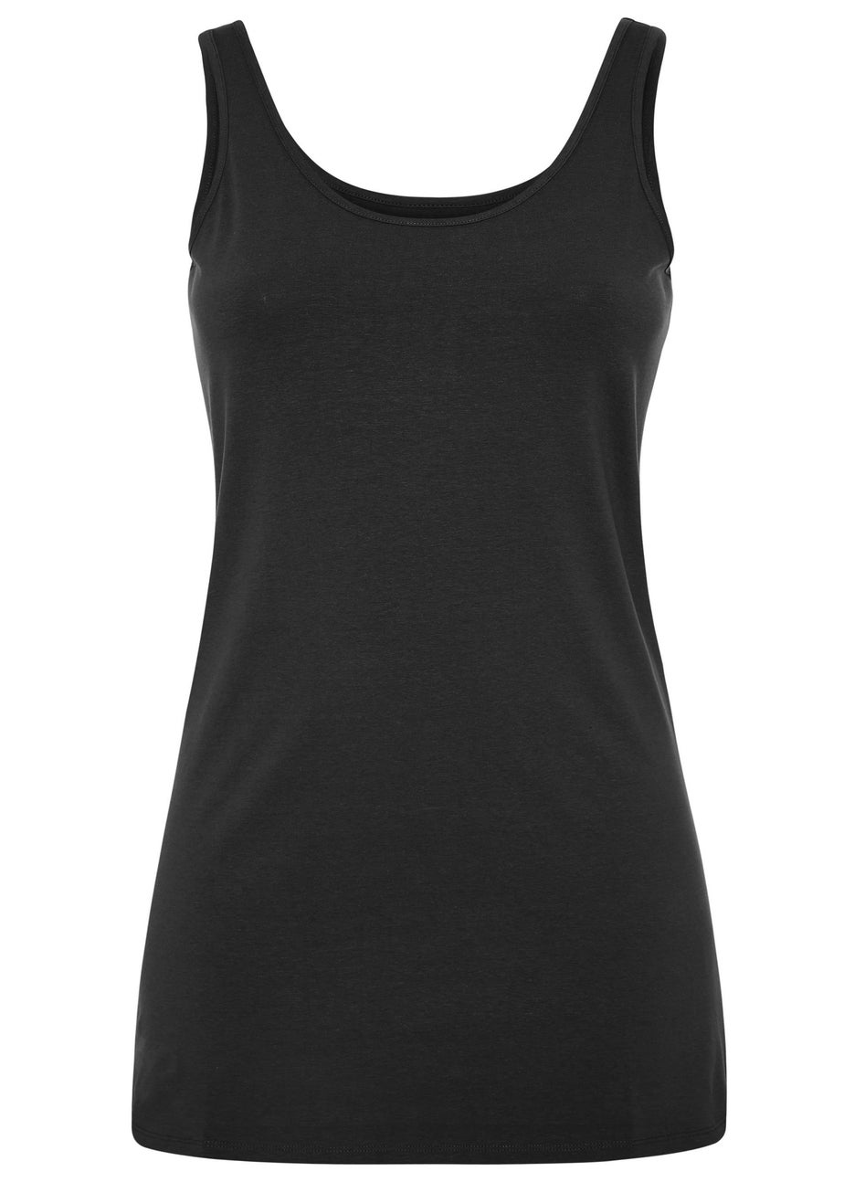 Long Tall Sally Black Cotton Longline Vest Top