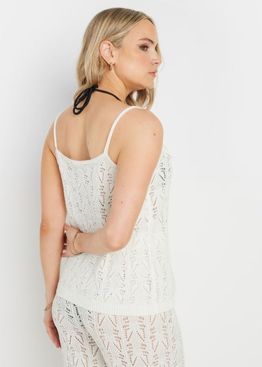 Long Tall Sally Ivory White Pointelle Knit Button Cami Top