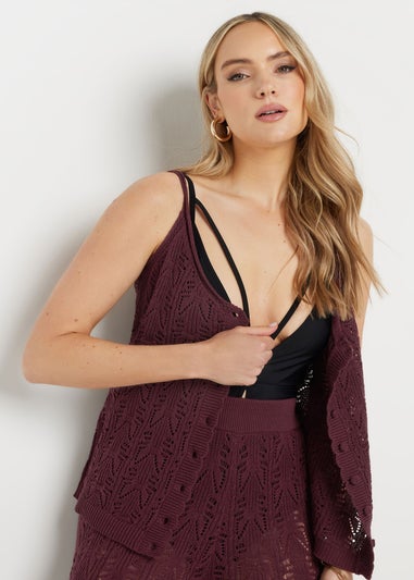 Long Tall Sally Dark Purple Pointelle Knit Button Cami Top