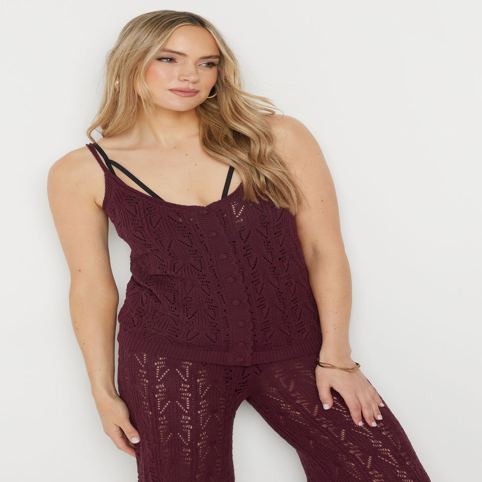 Long Tall Sally Dark Purple Pointelle Knit Button Cami Top