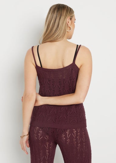 Long Tall Sally Dark Purple Pointelle Knit Button Cami Top