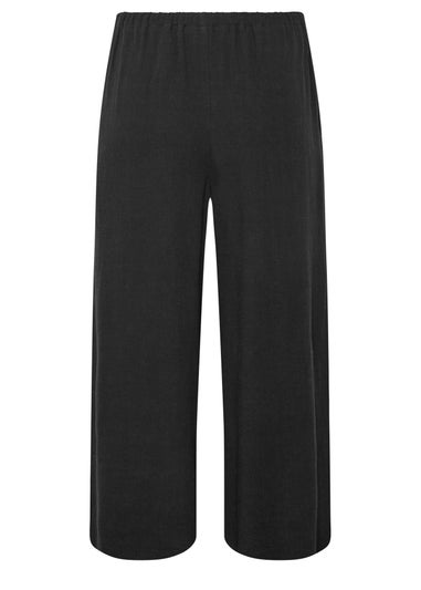 Long Tall Sally Black Wide Leg Cropped Linen Trousers