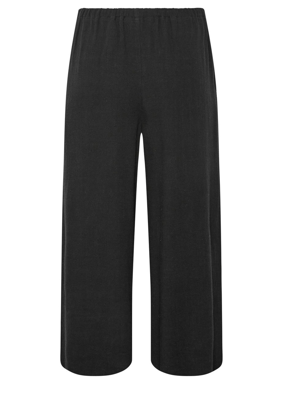 Long Tall Sally Black Wide Leg Cropped Linen Trousers