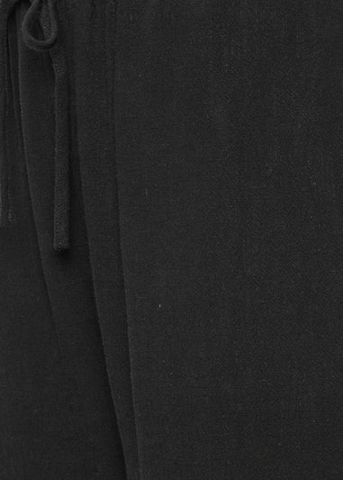 Long Tall Sally Black Wide Leg Cropped Linen Trousers