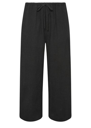 Long Tall Sally Black Wide Leg Cropped Linen Trousers