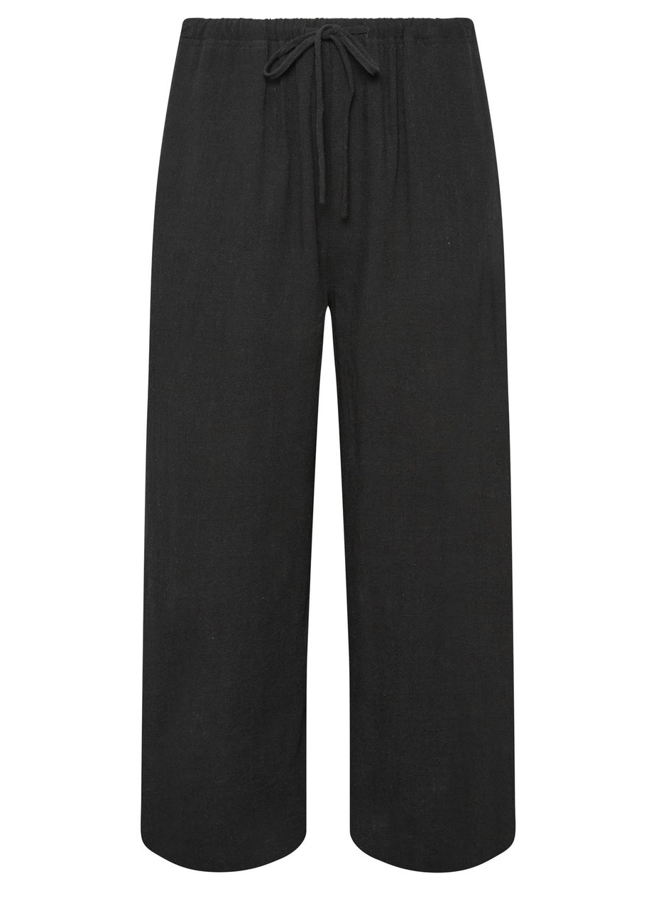 Long Tall Sally Black Wide Leg Cropped Linen Trousers