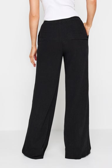 Long Tall Sally Black Linen Tie Waist Wide Leg Trousers