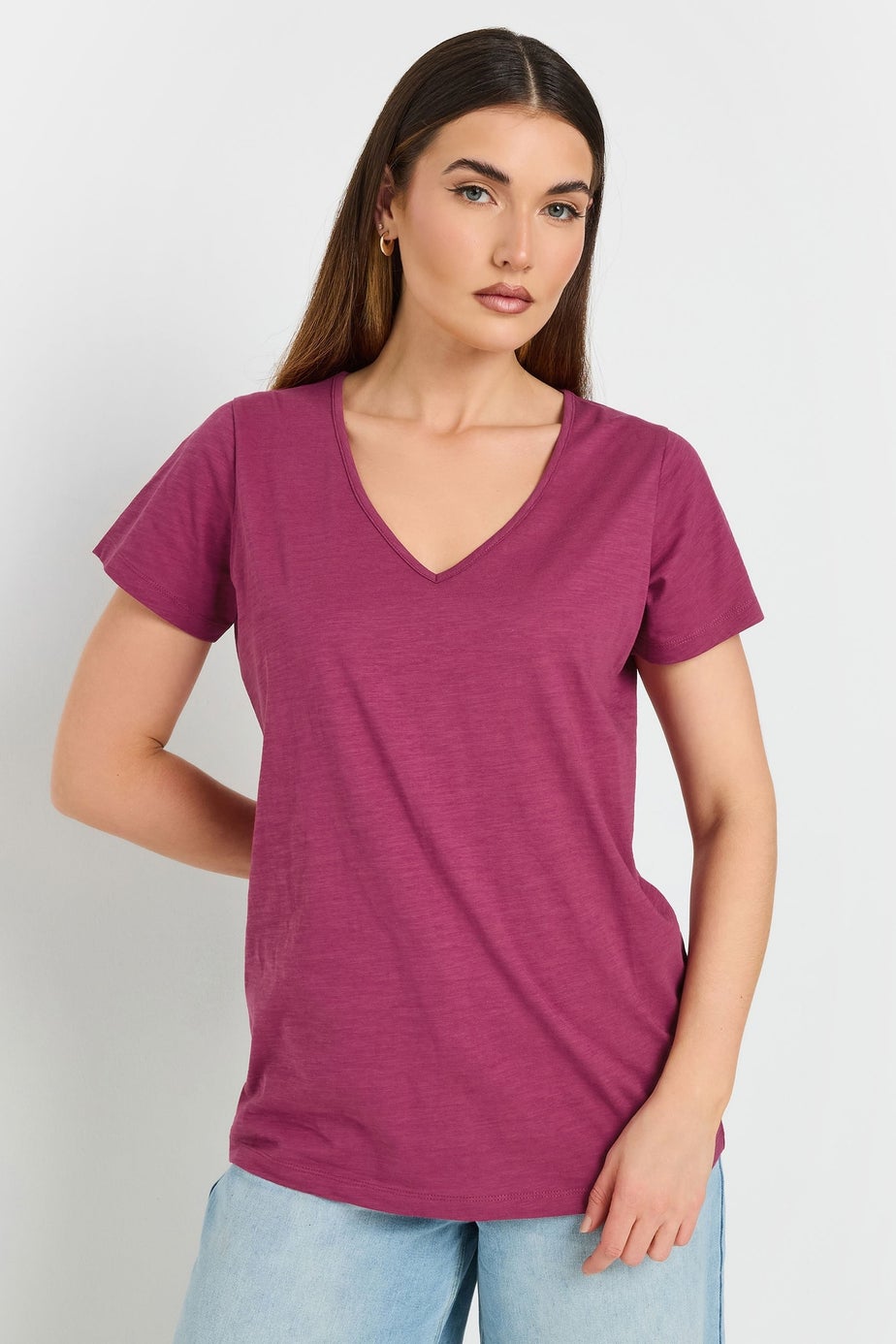 Long Tall Sally 3 Pack Sage Green & Berry Red V-Neck T-Shirts