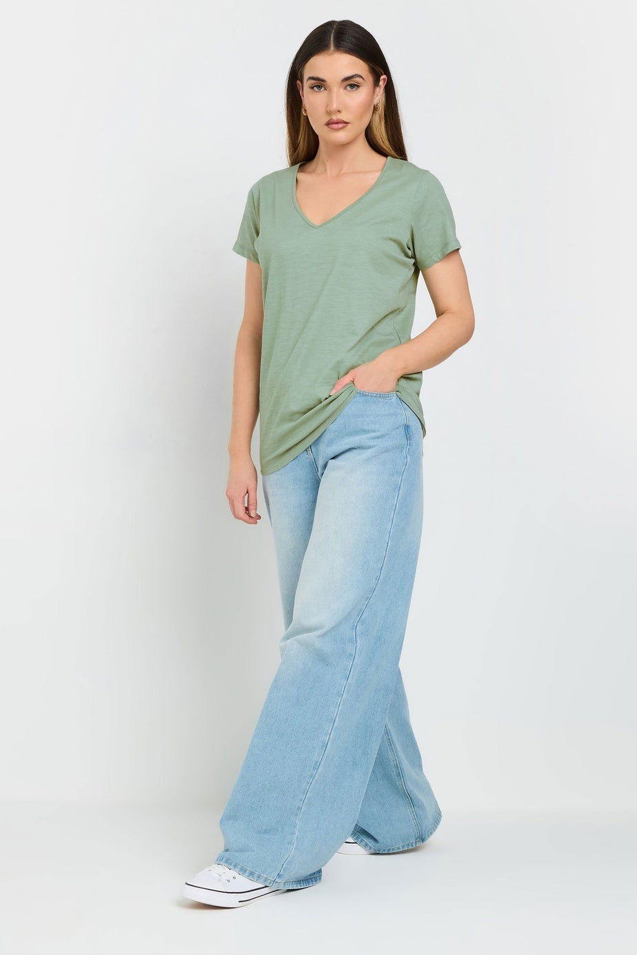 Long Tall Sally 3 Pack Sage Green & Berry Red V-Neck T-Shirts