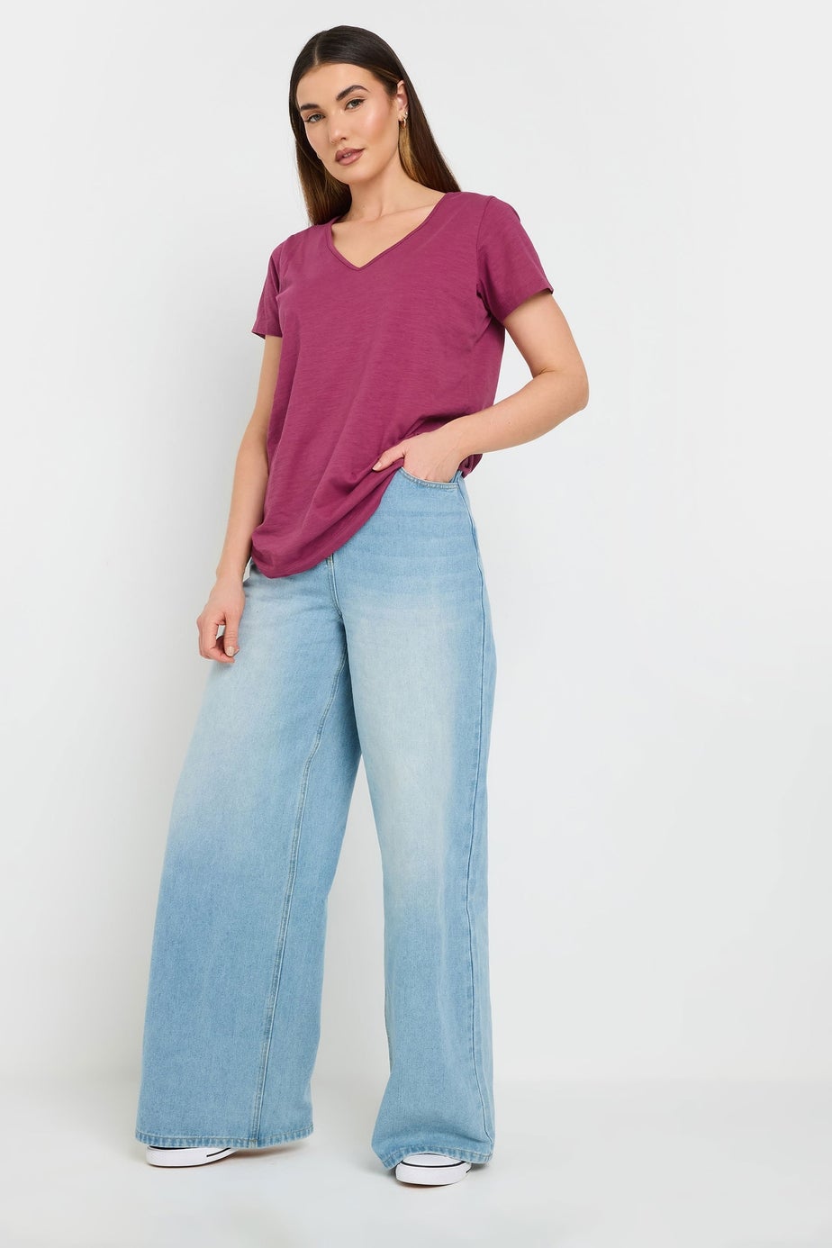 Long Tall Sally 3 Pack Sage Green & Berry Red V-Neck T-Shirts