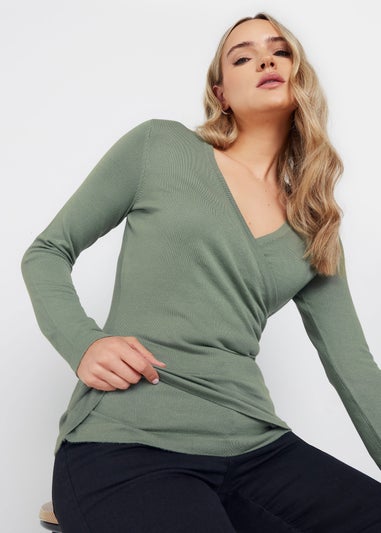 Long Tall Sally Sage Green Knit Wrap Top