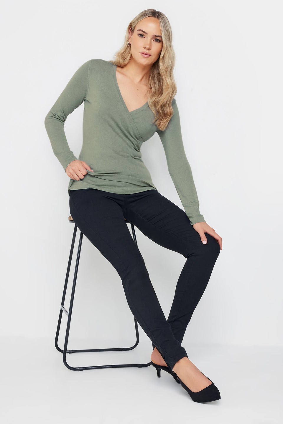 Long Tall Sally Sage Green Knit Wrap Top