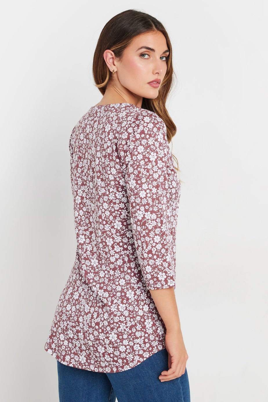 Long Tall Sally Blush Pink Ditsy Floral Henley Top