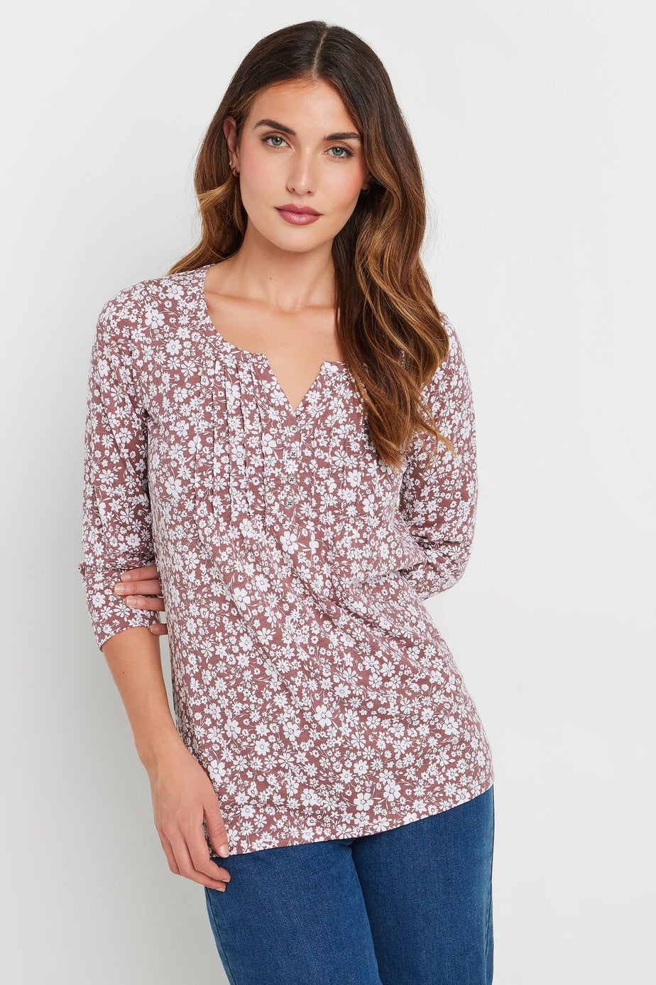 Long Tall Sally Blush Pink Ditsy Floral Henley Top
