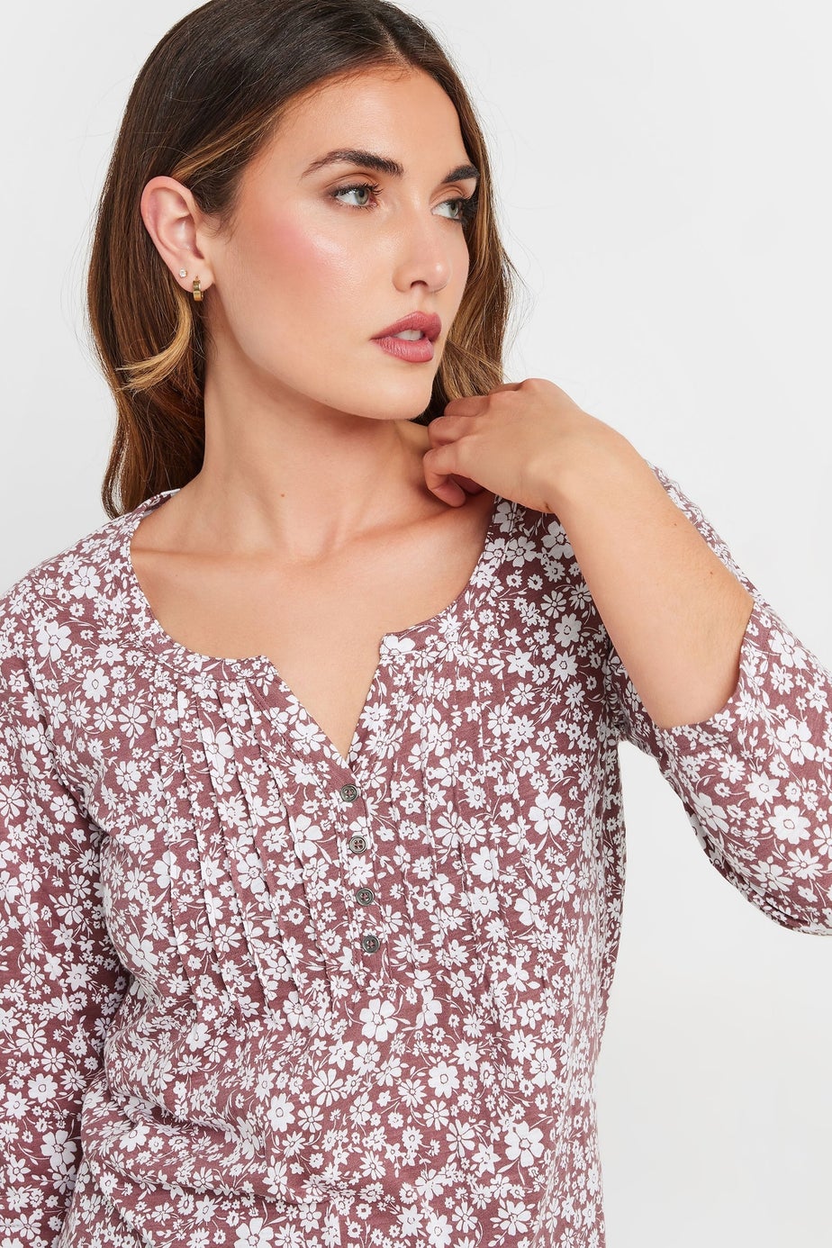Long Tall Sally Blush Pink Ditsy Floral Henley Top