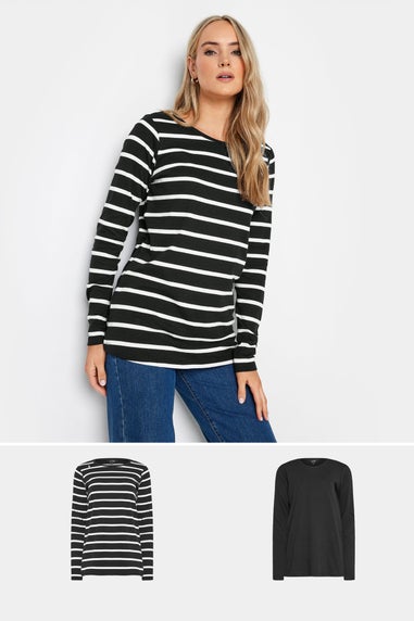Long Tall Sally 2 Pack Black Stripe Print Long Sleeve T-Shirts
