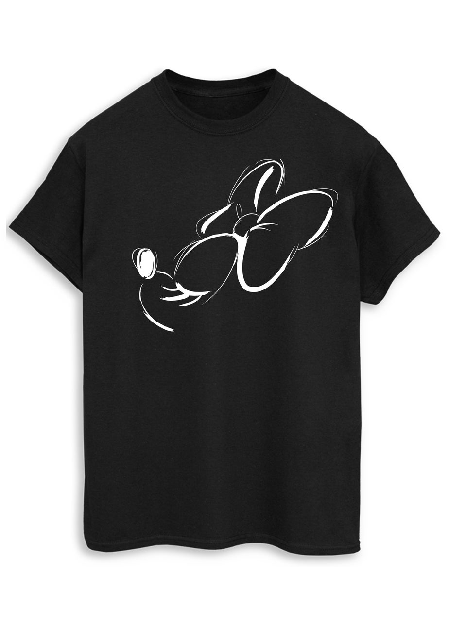 Disney Minnie Mouse Face Black Graphic Boyfriend Fit T-Shirt