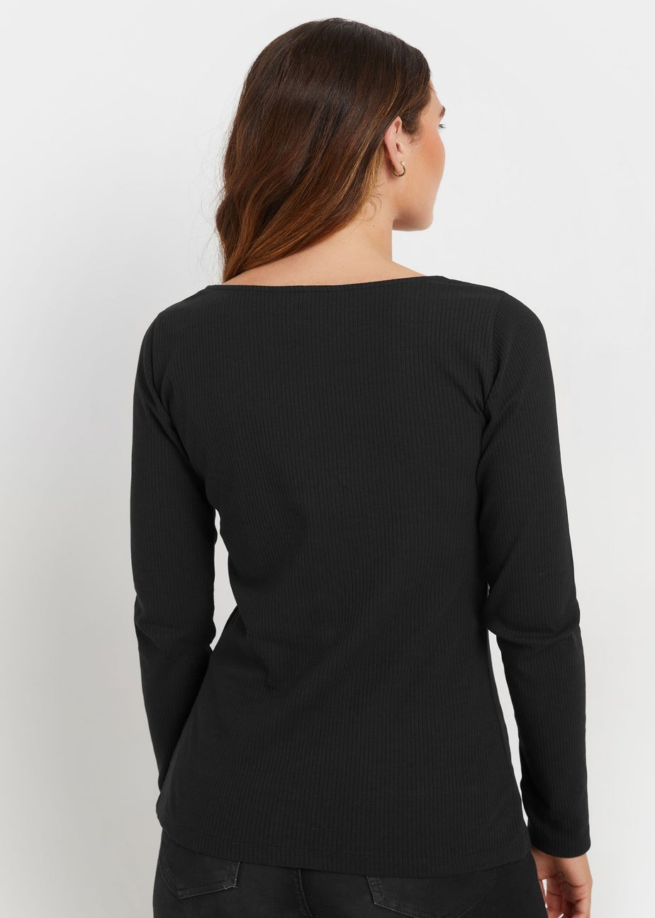 Long Tall Sally Black Ribbed Button Long Sleeve Top