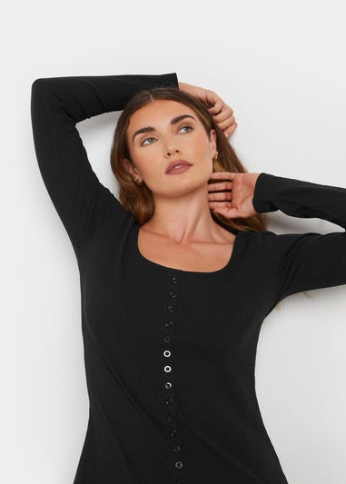 Long Tall Sally Black Ribbed Button Long Sleeve Top