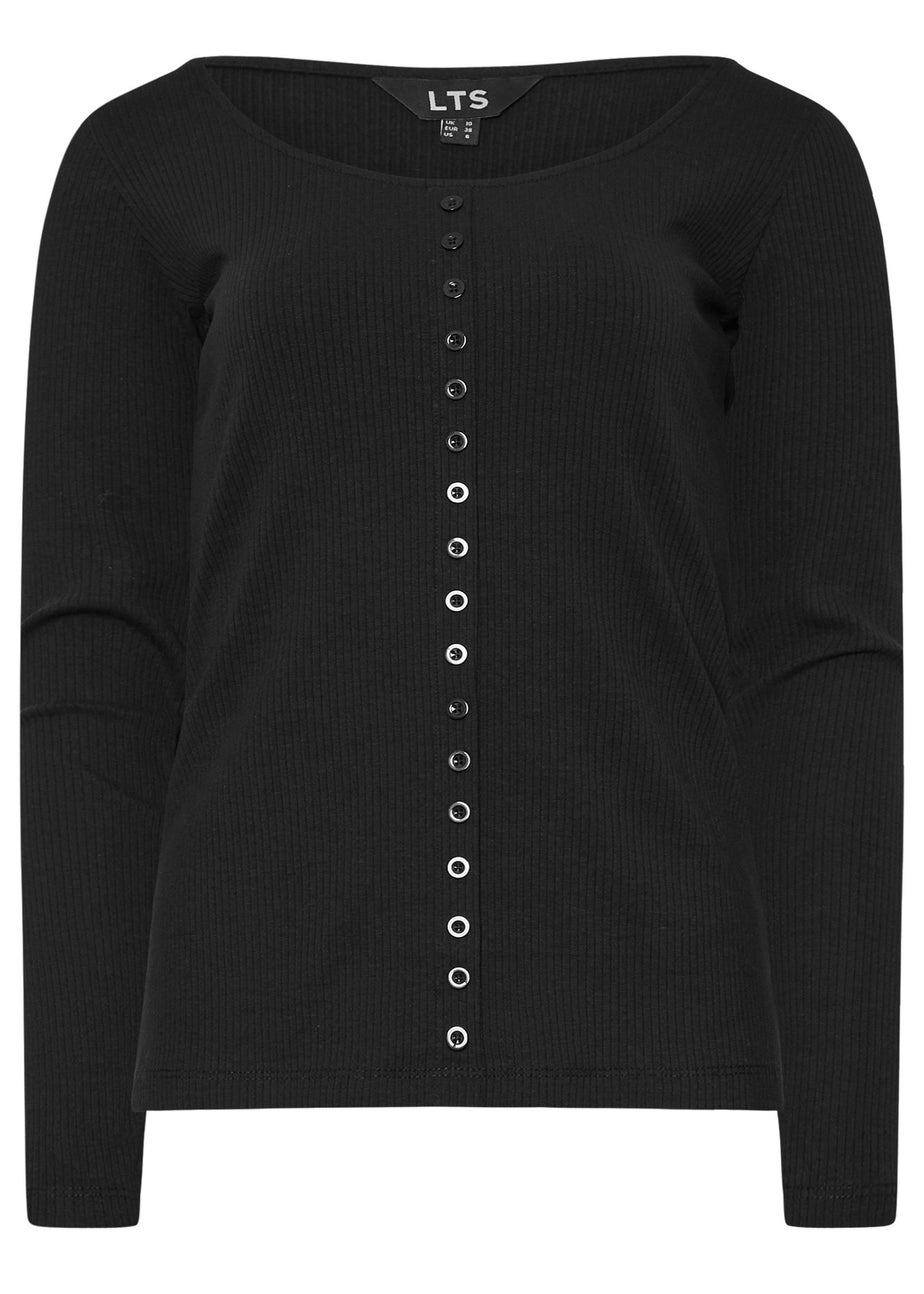 Long Tall Sally Black Ribbed Button Long Sleeve Top