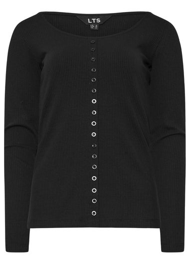 Long Tall Sally Black Ribbed Button Long Sleeve Top